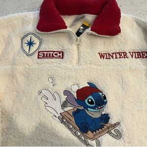 Disney STITCH CUTE 2025 Winter Red and Cream Fleece Pullover NWT